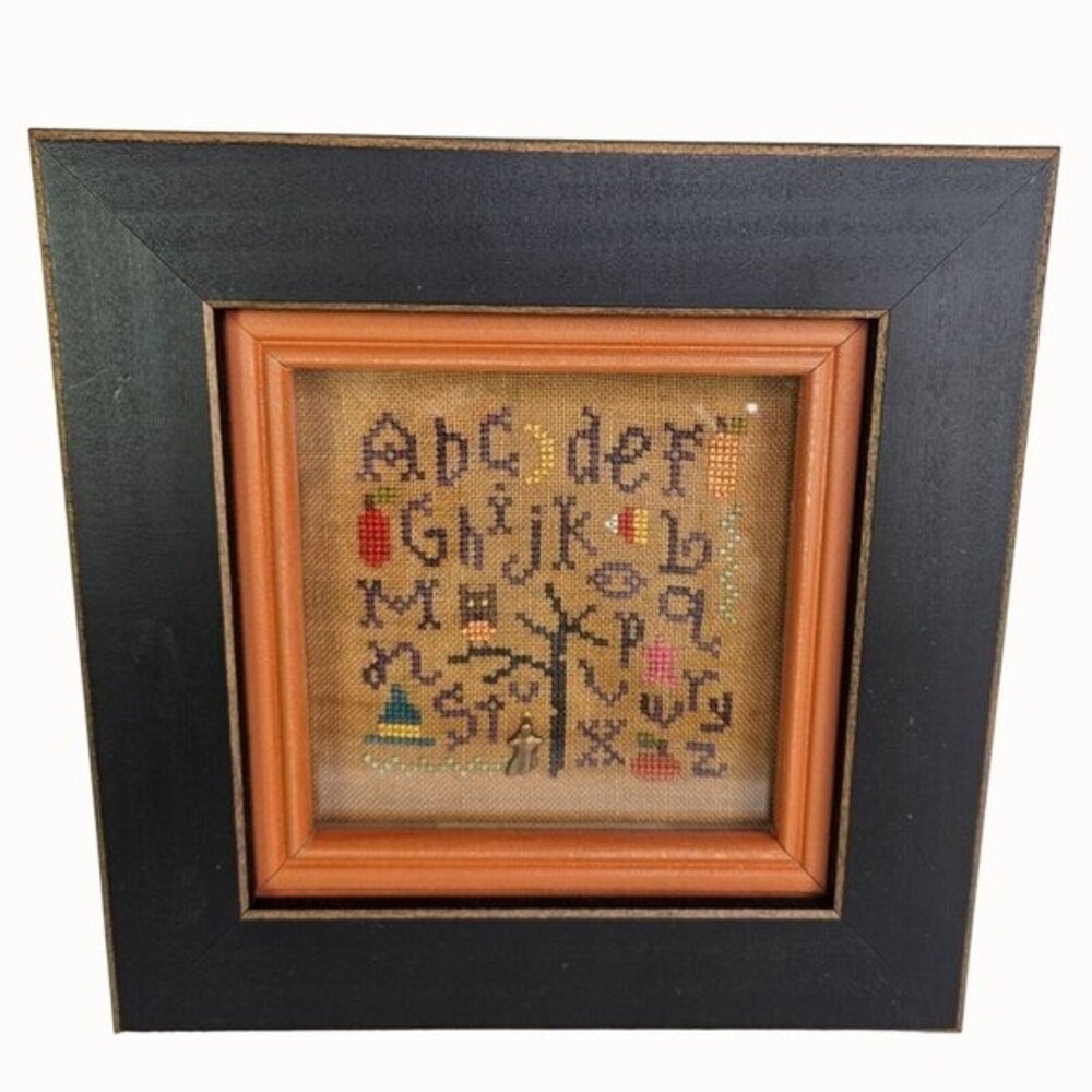 Sampling Halloween Cross Stitch‎ Framed COMPLETED Lizzie Kate Stitching Wall Art